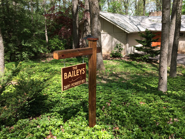 Laser cut wooden address sign